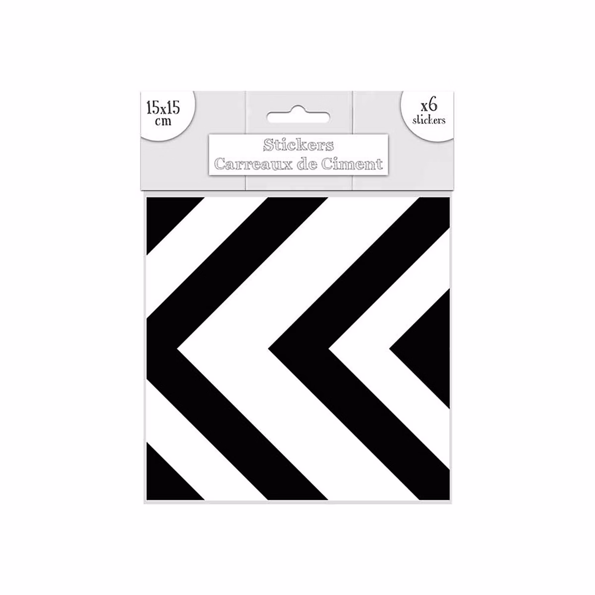 Ensemble de 6 stickers carreaux de ciment chevrons Blanc – L. 15 x l. 15 x H. 0.1 cm