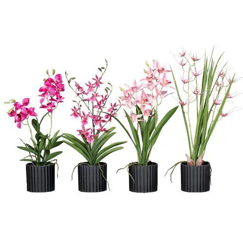 Pot décoratif orchidées artificielles coloris multicolore - 45/55 cm