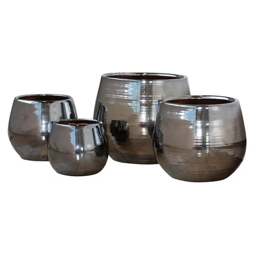 Pot Cancale coloris métal en terre cuite émaillée H 21 x Ø 21 cm