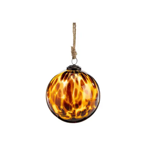 Boule XL ronde en verre marbré marron et ocre - Ø 12 x H 13 cm