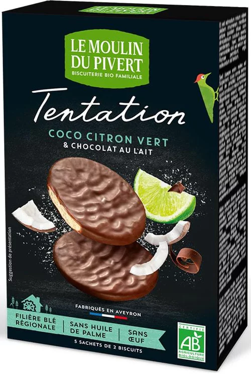 Biscuits tentation bio coco et citron vert bio Moulin du pivert - 110 g