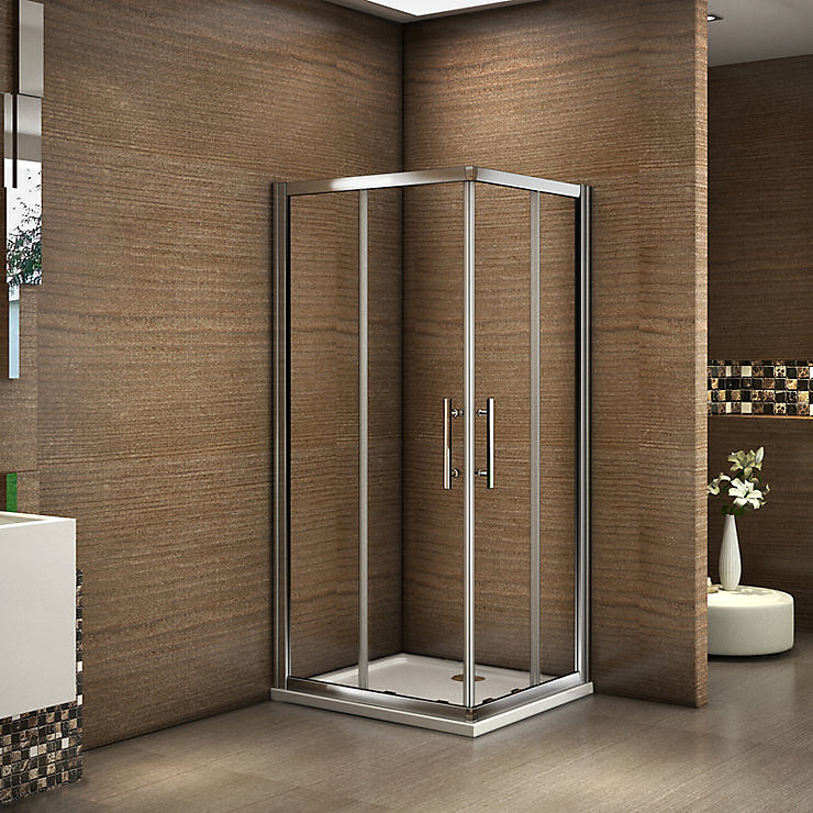 Cabine de douche coulissante angle 120 × 76 × 185 cm – Verre sécurit 6 mm, Chrome