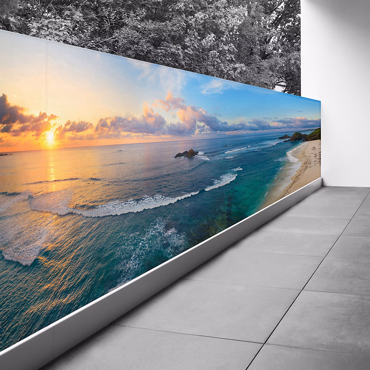 Brise vue Trompe l'oeil – 90 × 292 cm | Couché de soleil 3617689696669