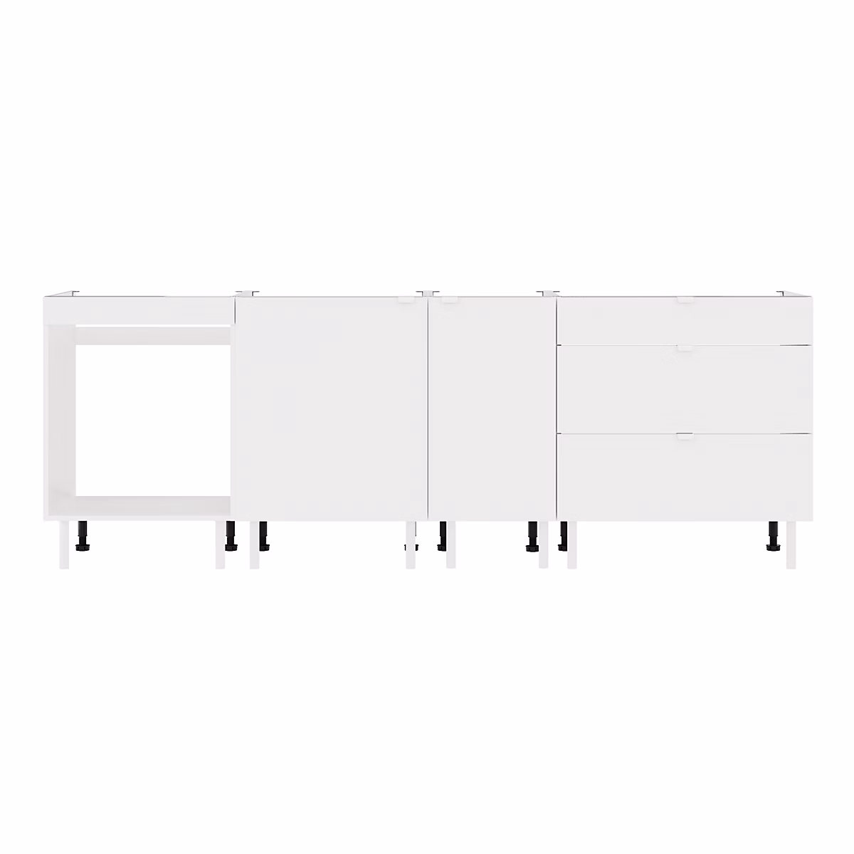 Cuisine complète 4 meubles bas 3 tiroirs et 2 portes Izee blanc sans électroménager 240 cm – Réf. QMRAILDKW3442370234