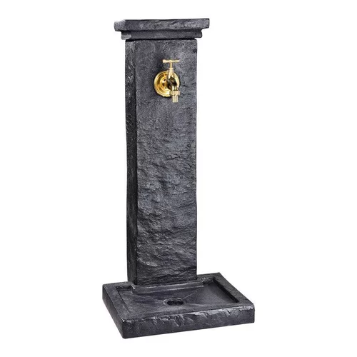Fontaine borne à colonne carrée en pierre reconstituée anthracite imitation schiste Hairie Grandon - 83 cm