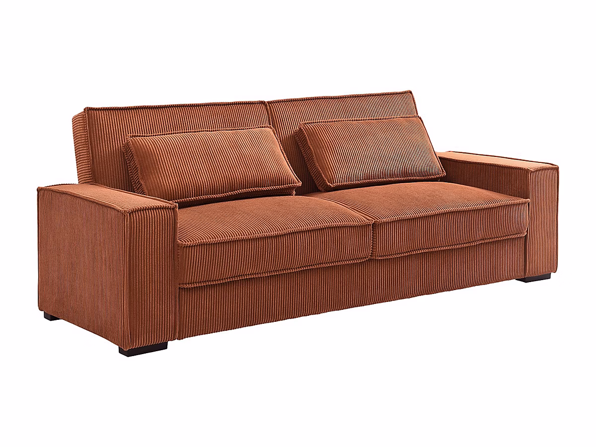 Canapé 3 places convertible en velours côtelé terracotta FINORO – Réf. LYJABPHYS0173190676