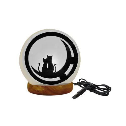 Lampe USB blanche au sel de l’Himalaya décor chat Idea for project - 700 g