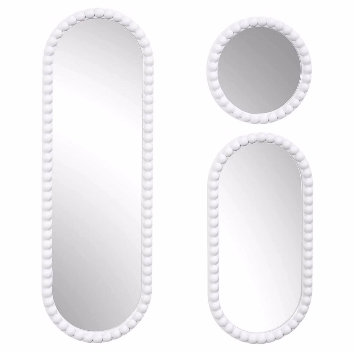 Ensemble de 4 miroirs ronds et ovales avec cadre effet perle Blanc – L. 75 x l. 24.8 x H. 1.6 cm, CORFU