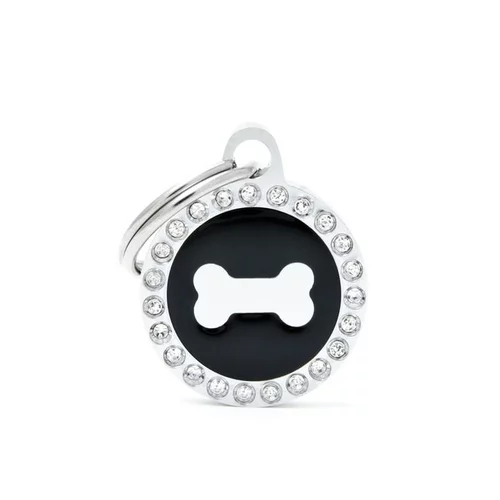 Médaille glam petit cercle noir avec os