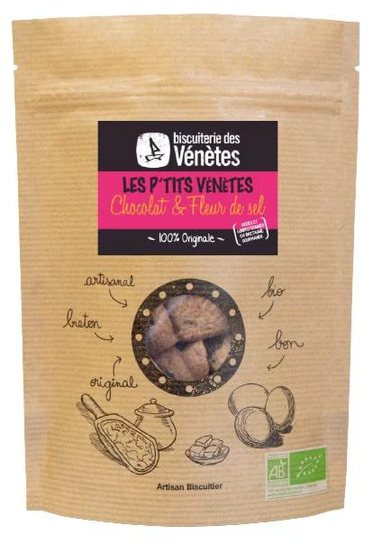 Biscuits bio Chocolat & Fleur de sel. Le sachet de 125 g