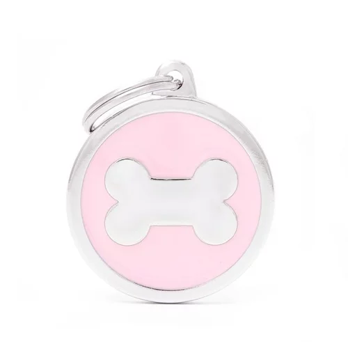 Médaille classic grand cercle os rose pour chien en acier