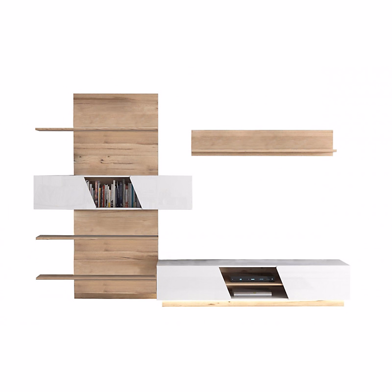 Ensemble meuble TV paroi murale blanc décor chêne clair – NOVA