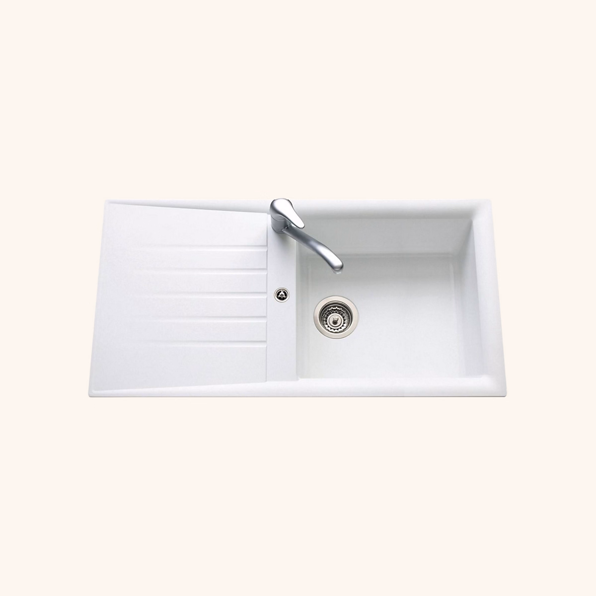 Evier de cuisine – Évier résine blanc Ewi EMERAUDE 1 grand bac 1 égouttoir