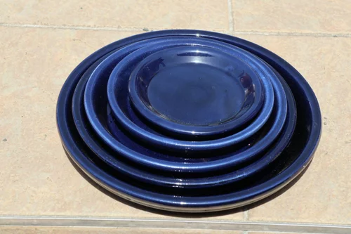 Soucoupe en terre cuite émaillée bleu Nuit étoilée Les Poteries d’Albi - Ø 22 cm