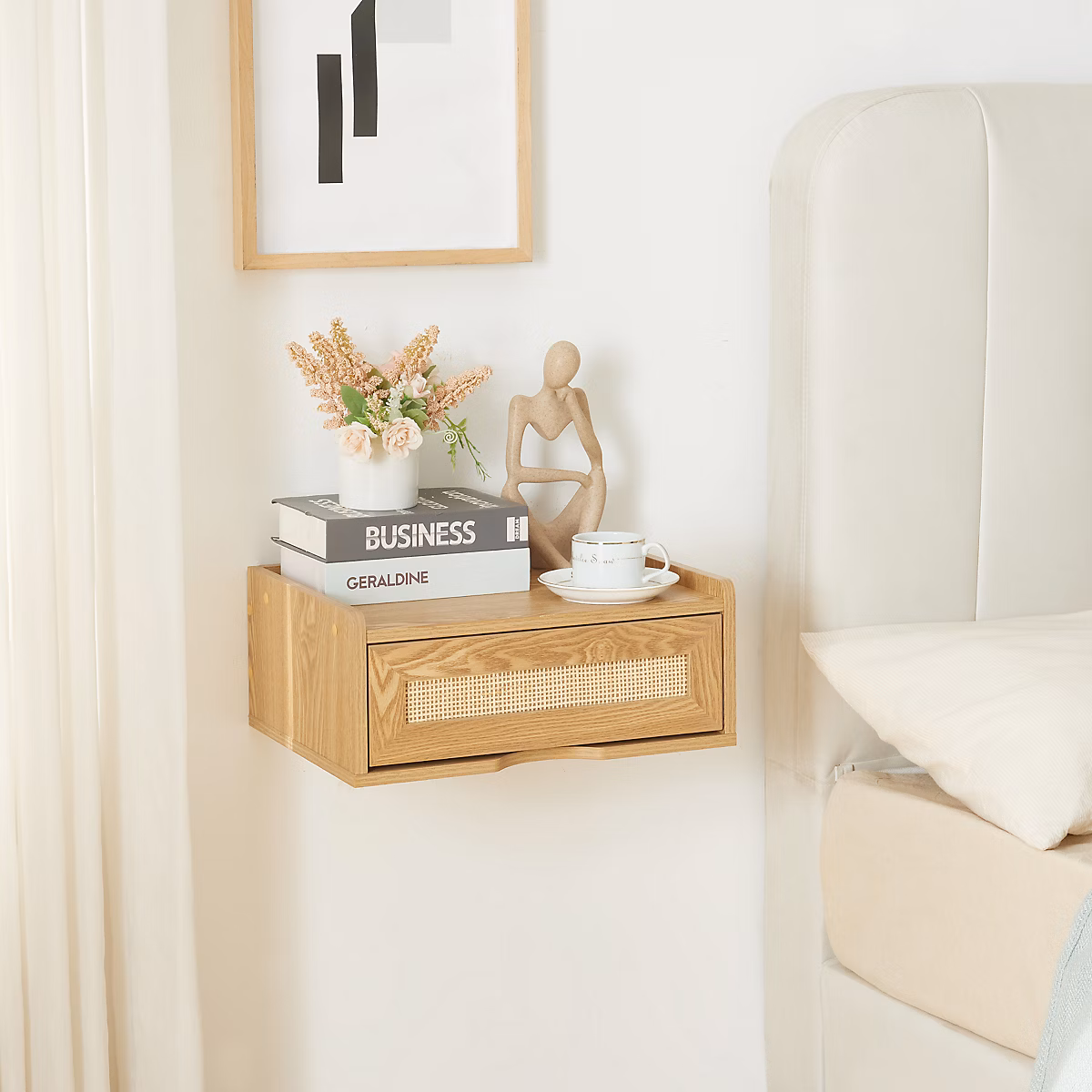 Étagère murale Ljuredsoo 40 × 30 × 17 cm effet chêne aspect rotin en.casa