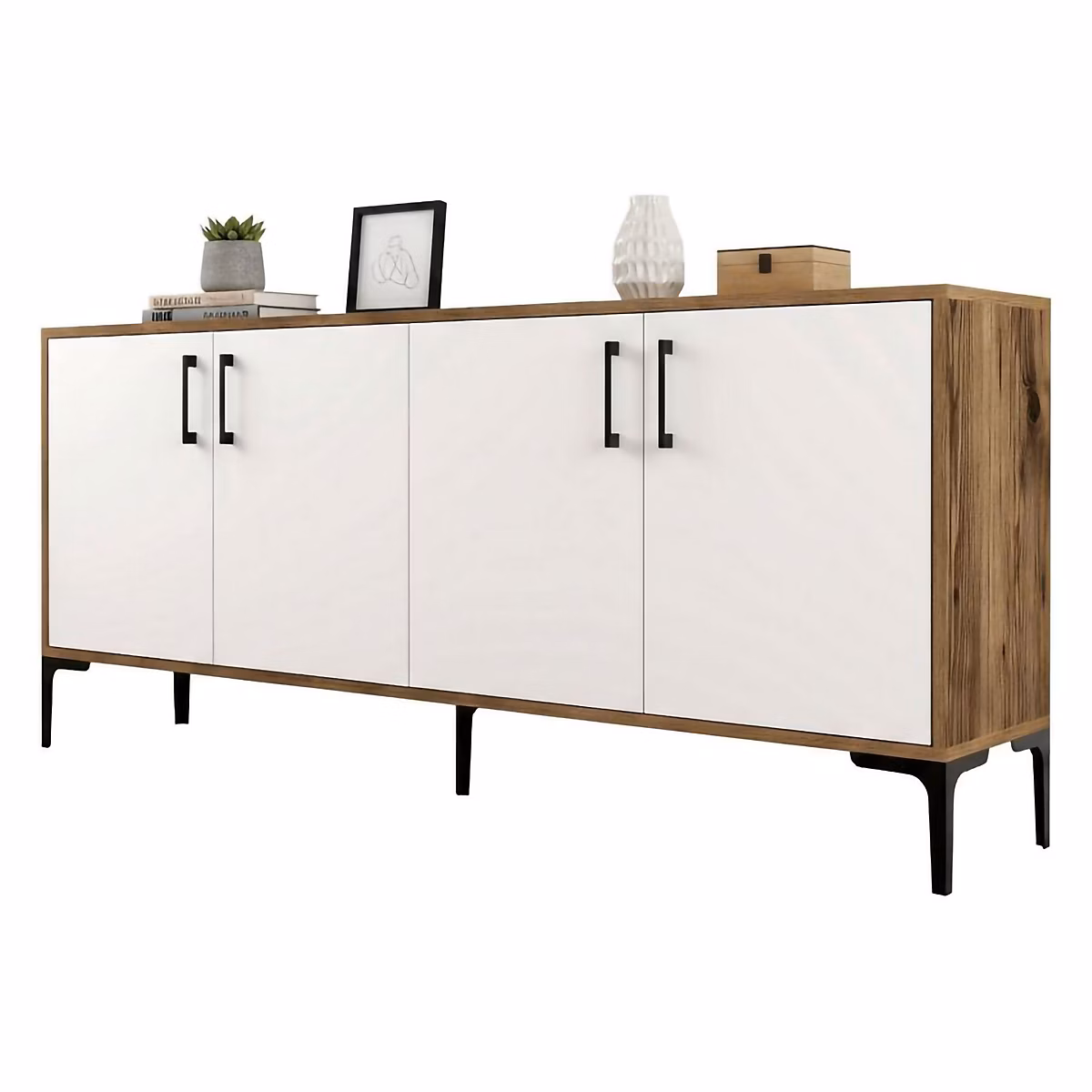 Buffet Agape – Buffet du salon, Commode de salon, Garde-manger de cuisine, 180 × 35h78 cm, Noyer et Blanc