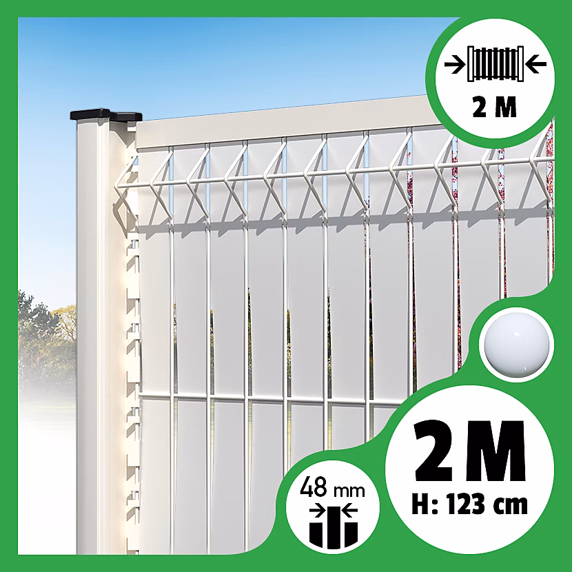 Brise | vue Lattes aluminium N55 – Blanc – 123 cm – 2 mètres