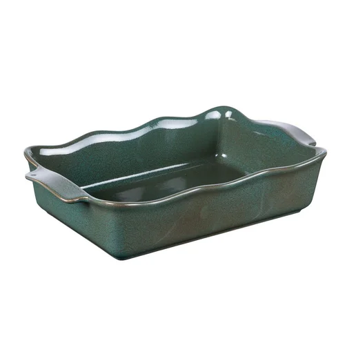 Plat à four rectangulaire en porcelaine vert Ely - 36 x 21 x H 8 cm