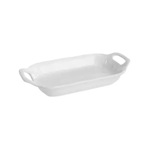Plat rectangulaire blanc en grès avec poignées - 28 x 15 x 5 cm
