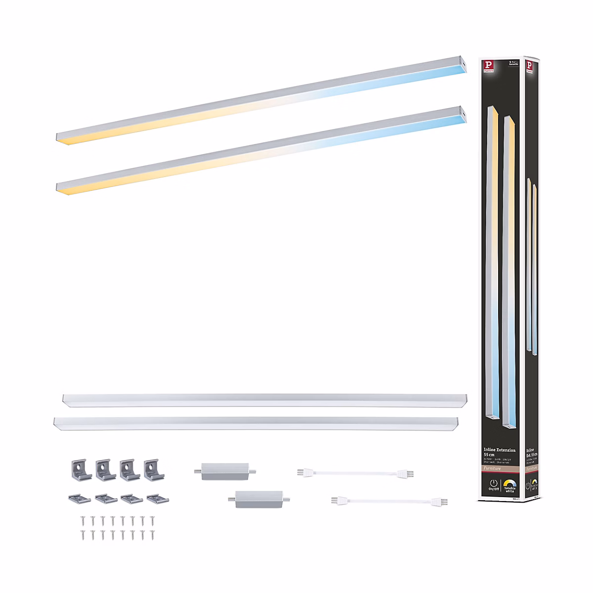 Éclairage sous – meubles LED Inline Kit d'extension Tunable White 2x6W 550 × 26 mm 2x500lm 24V Chrome mat