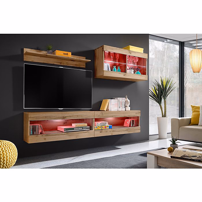 Ensemble Komodee TIVOLI SET6 avec LED RGB – Bois Naturel 35 × 200 × 195 cm