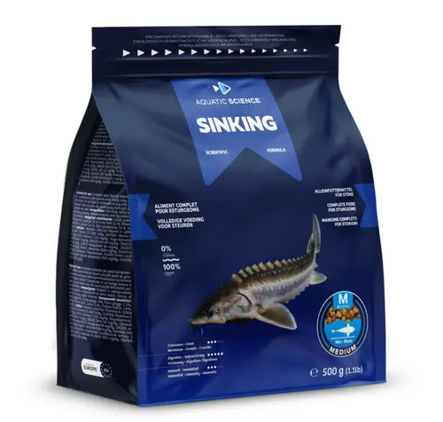 Nourriture complète pour esturgeons de minimum 15 cm de long Aquatic Science Sinking - Taille M sac de 0,5 kg