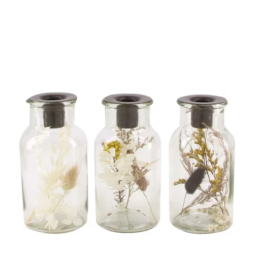Bougeoir fleurs séchées coloris transparent en verre - 13 cm