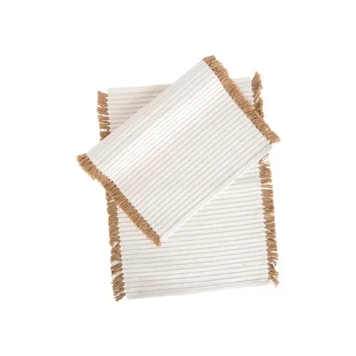Set de table à lignes en coton crème et herbier naturel x 2 - 35 x 50 cm