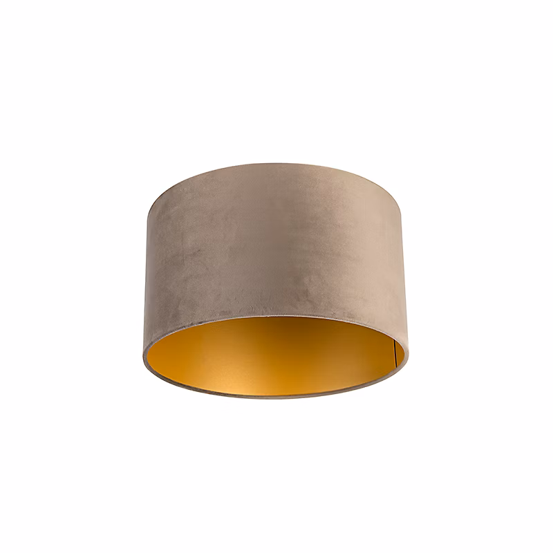 Abat-jour en velours taupe 35/35/20 avec intérieur doré – Réf. PPSXHSTNZ6620582678