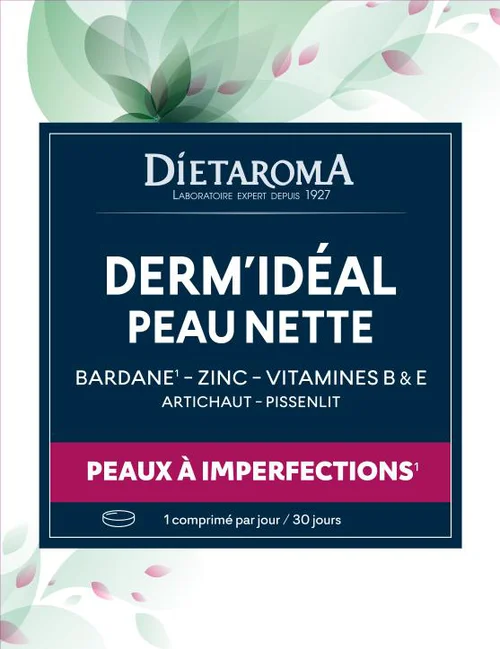 Complément alimentaire zinc, bardane peau nette Dietaroma Dermidéal - 30 comprimés
