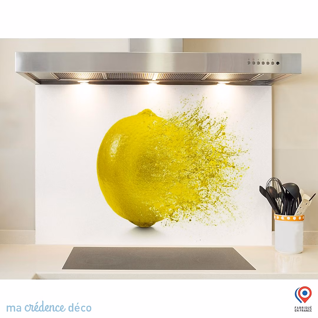 Crédence cuisine fond de hotte Splash citrons 2 – Verre trempé | L 70 cm x H 60 cm | MaCrédenceDéco