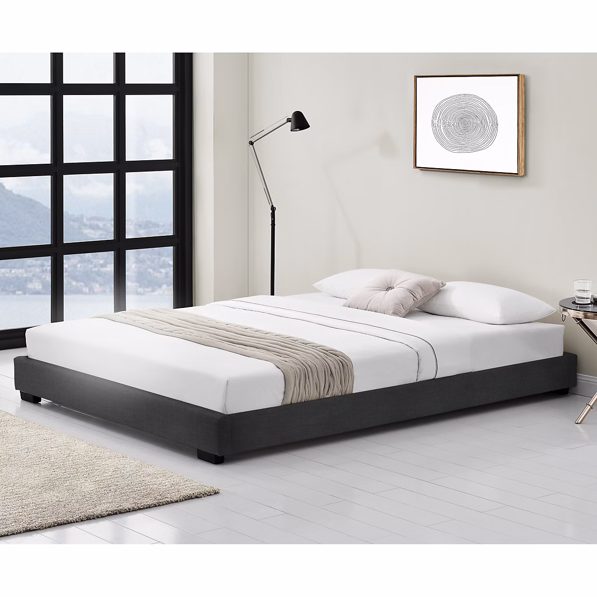 Cadre de Lit Double Masari Rembourré avec Similicuir Noir 200 × 140 cm Corium