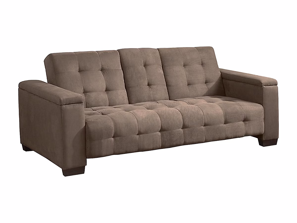 Canapé 3 places clic-clac en microfibre DEVONSHIRE avec tablette centrale rabattable – Marron