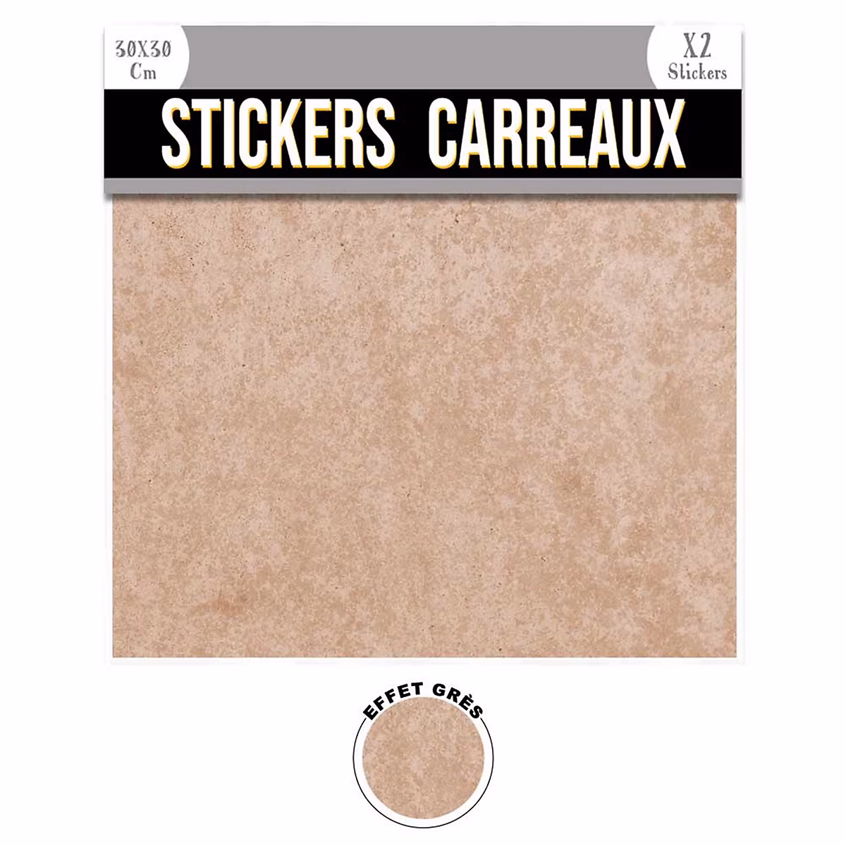 Ensemble de 2 stickers carrés effet grès Beige – L. 30 x l. 30 x H. 0.1 cm