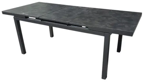 Table de jardin extensible en aluminium coloris noir et granite Carlina -160 à 210 x 90 x 76 cm