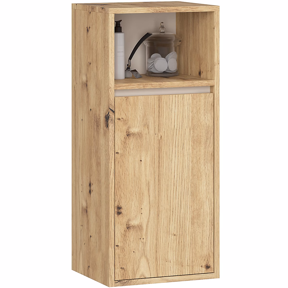 Armoire salle de bains VAMI suspendu Chêne Artisan 35 cm 1 porte façade Cachmire 3 étagères 35 × 30 × 80 cm