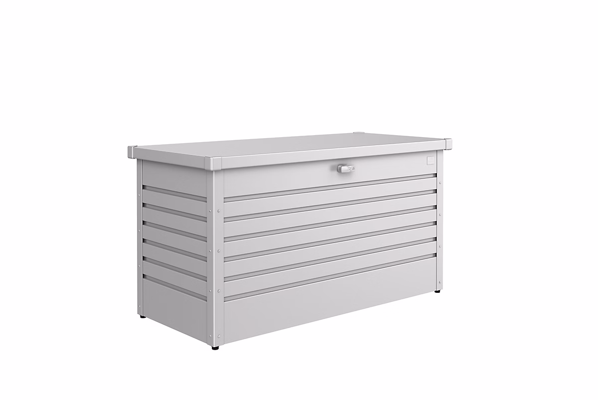 Coffre de jardin métal 460 L – l.134 x H.71 x P.62 cm, gris argent, Biohort T130