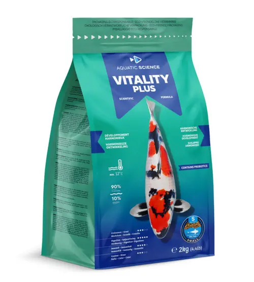 Nourriture complète et nutritive pour koïs de minimum 7 cm de long Aquatic Science Vitality Plus - Taille S sac de 2 kg