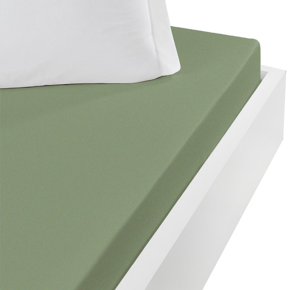 Drap housse jersey coton peigné extensible bonnet 30 cm Sauge 80 × 200 cm MANHATTAN
