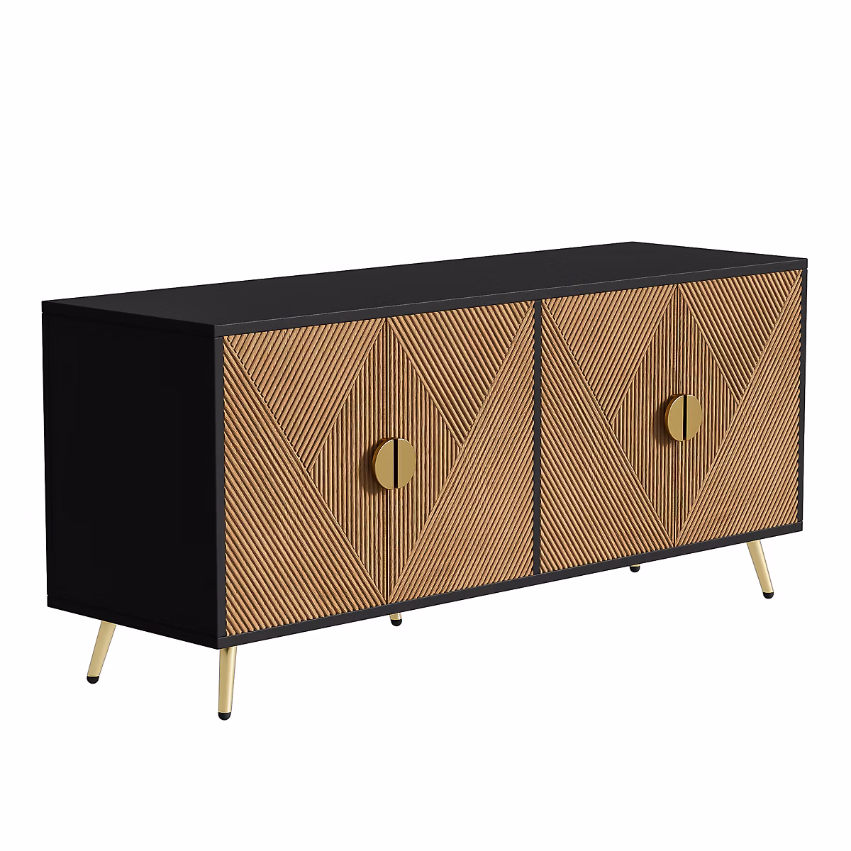 Buffet élégant effet bois brossées et noir 4 portes – Réf. CHKRDHWQY6214443176