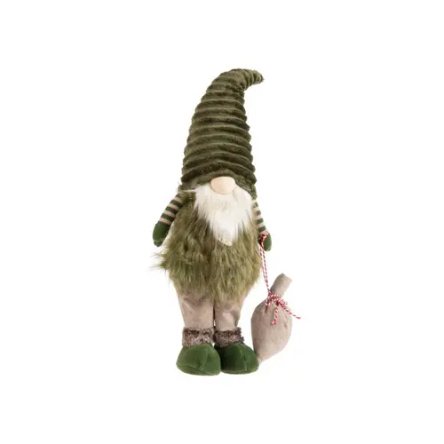Gnome vert et brun debout avec hotte en jute moyen modèle - 68 cm