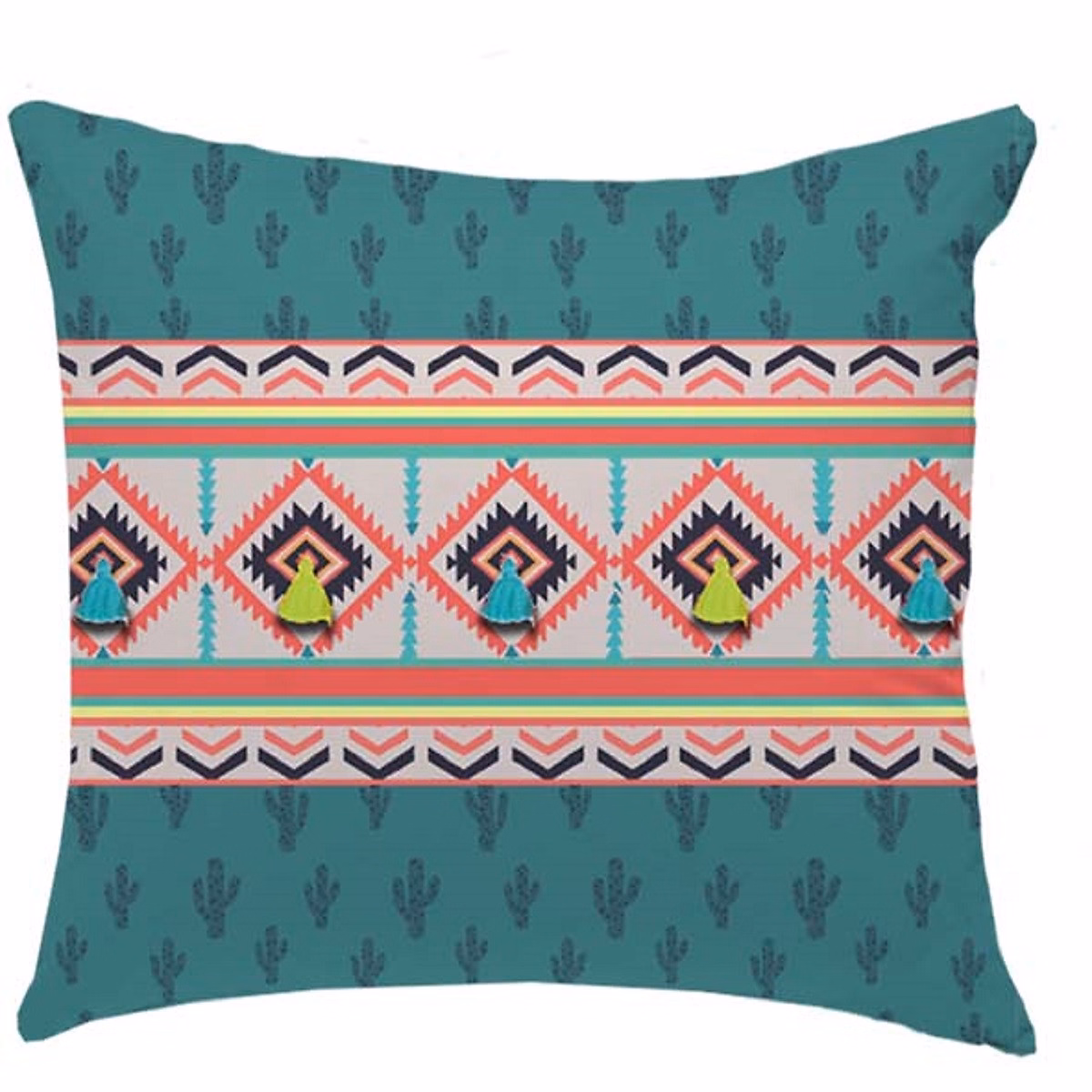 Coussin ethnique à pompons en coton 40 × 40cm 40 × 40cm