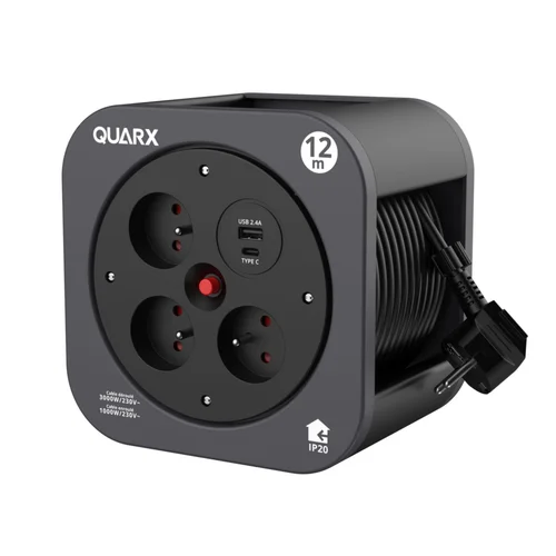 Enrouleur S-Box avec 3 prises 16 A USBA/USBC - 12 m x 230 V