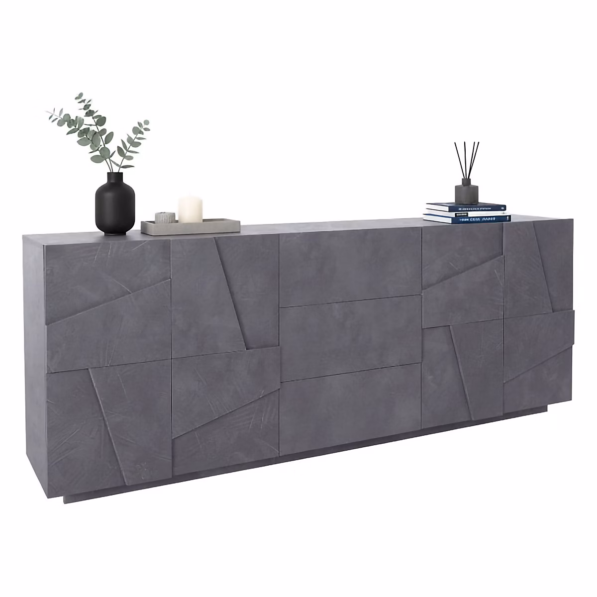 Buffet Zeus | Buffet de cuisine avec 4 portes et 3 tiroirs – Buffet de salon – 100% Made in Italy – 224x44h86 cm – Ardoise