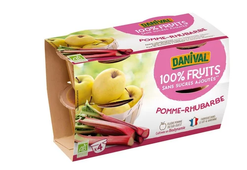 Purée 100 % Fruit pomme rhubarbe bio 4 x 100 g
