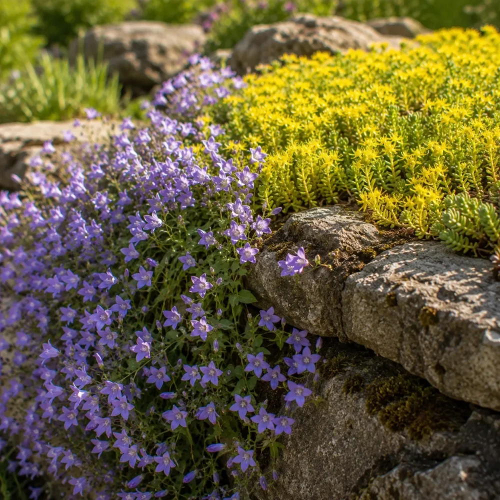 4 couvre-sols pour murets Campanula poscharskyana, Sedum acre