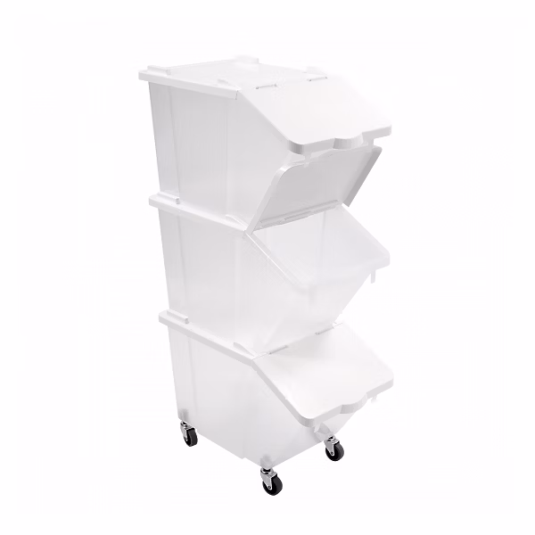 Bacs à ingrédients 30 L + couvercles + 4 roues – Lot de 3