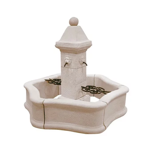 Fontaine bassin sans pompe en béton coulé imitation pierre Hairie Grandon Provence - Ø 184 x H 155 cm