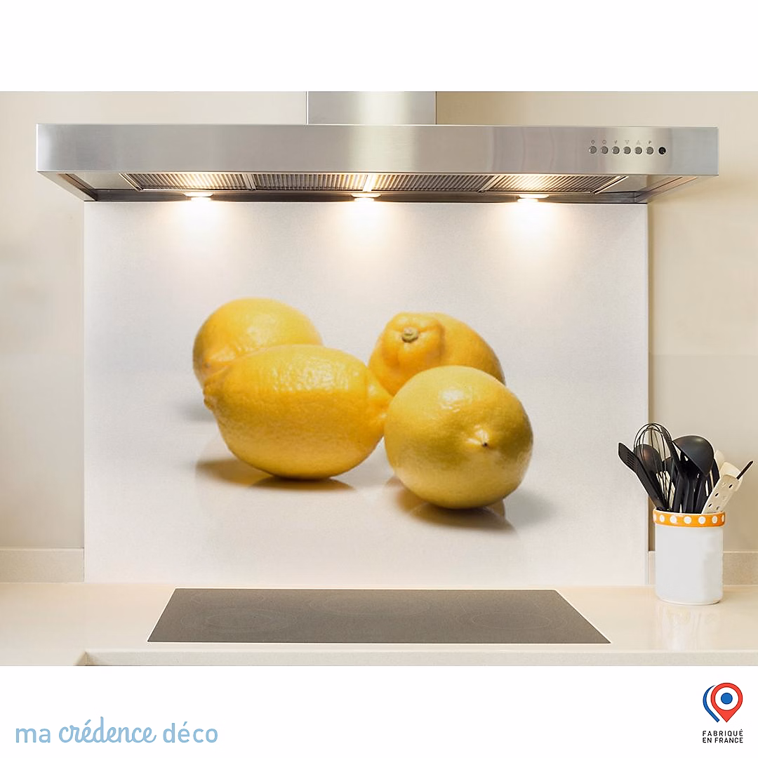 Crédence cuisine fond de hotte Citrons – Verre trempé | L 90 cm x H 60 cm | MaCrédenceDéco