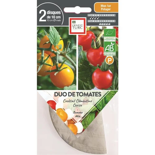 Graines présemées de duo de Tomates cocktail rouge/jaune bio Ernest Turc - 2 ronds de 10 cm